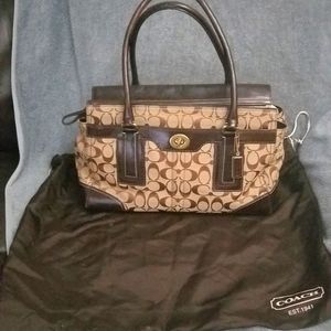 Coach Satchel Brown Leather and Monogram Canvas